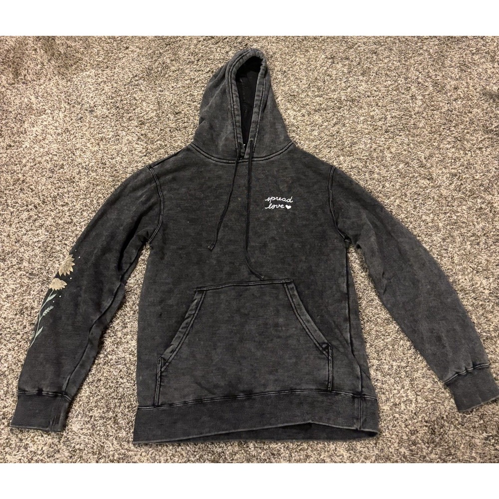 Independent Trading Co Spread Love Mineral Wash Hoodie Black Grey Women Medium